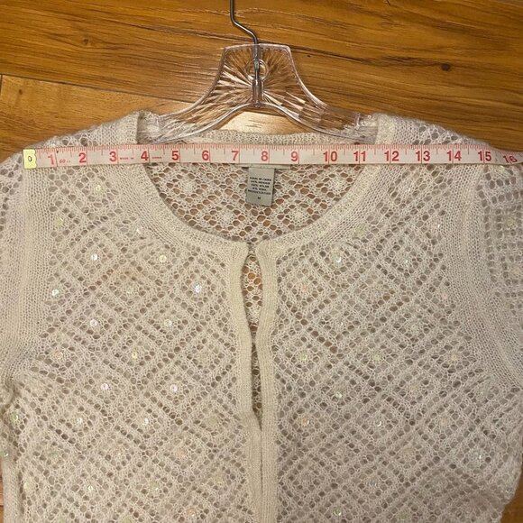 Banana Republic Caridgan Size Med Wool blend Open Knit Cream 2000s Y2K - Picture 8 of 11